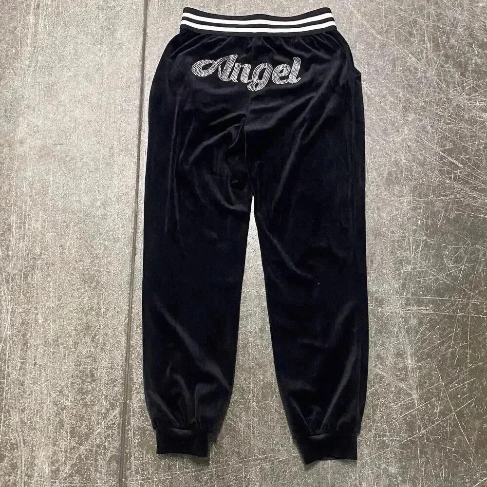 Y2k! No Boundaries Black Velour “Angel” Jogger Pants. Size S (3-5)